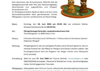 Einladung zum Minigolf-Schachturnier und Saisonabschlussfeier
